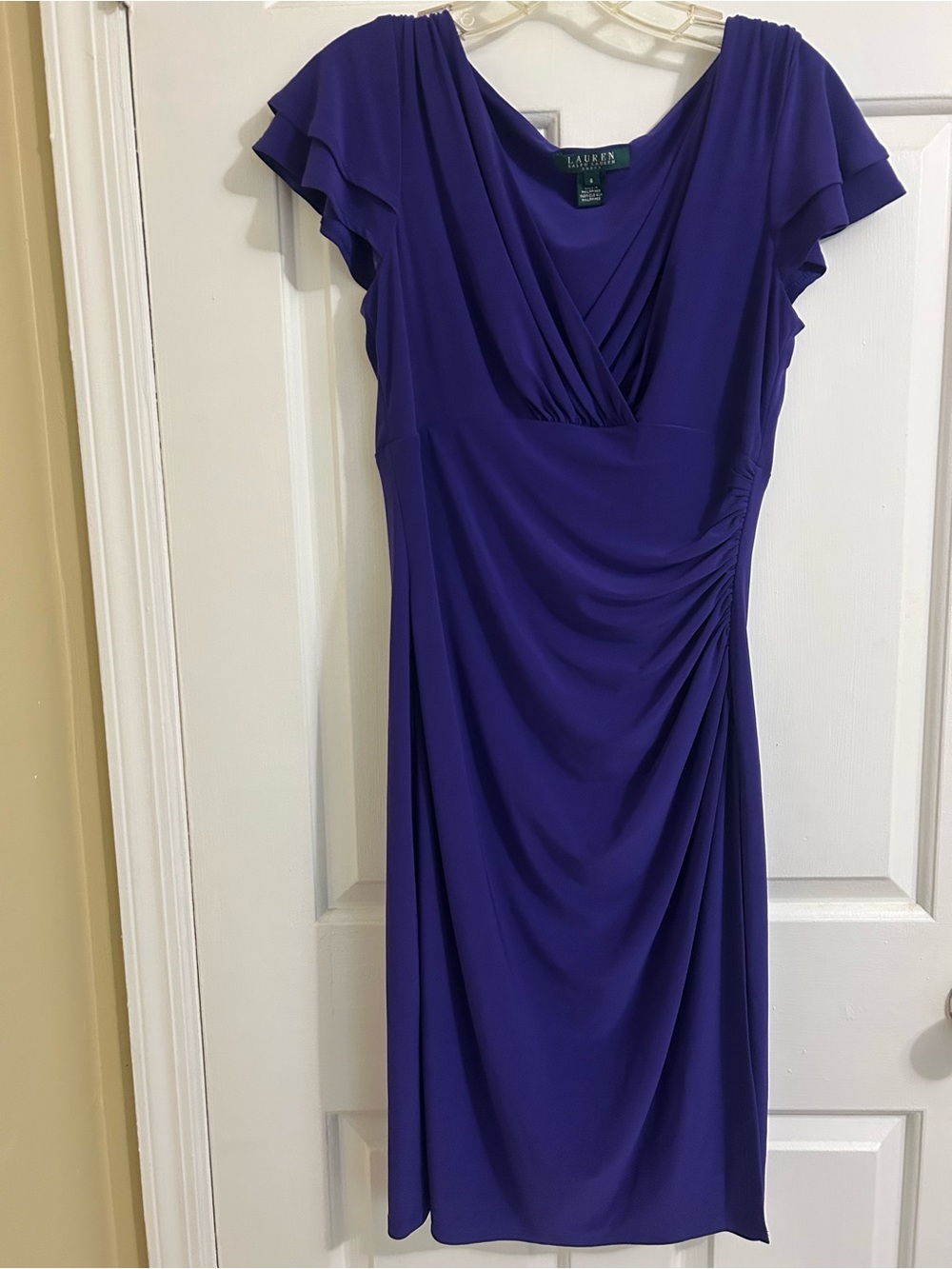 Ralph Lauren Purple Flutter-Sleeve Draped Midi Dress